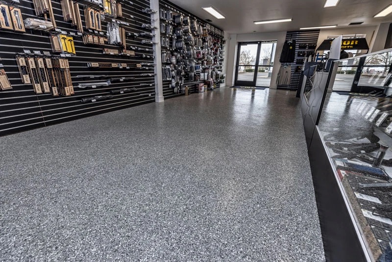 Flake floor coating in a retail store